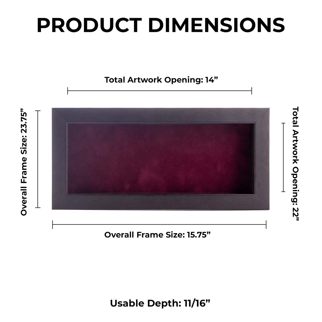 Rich Dark Brown Wood Shadow Box Frame with Acrylic Front - Dark Red Suede Backing, 30 Sizes